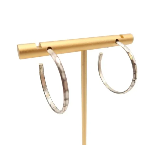 Sterling Silver 925 Faceted Hoop Earrings 1" Classic Preppy Post Pierced - Picture 3 of 7